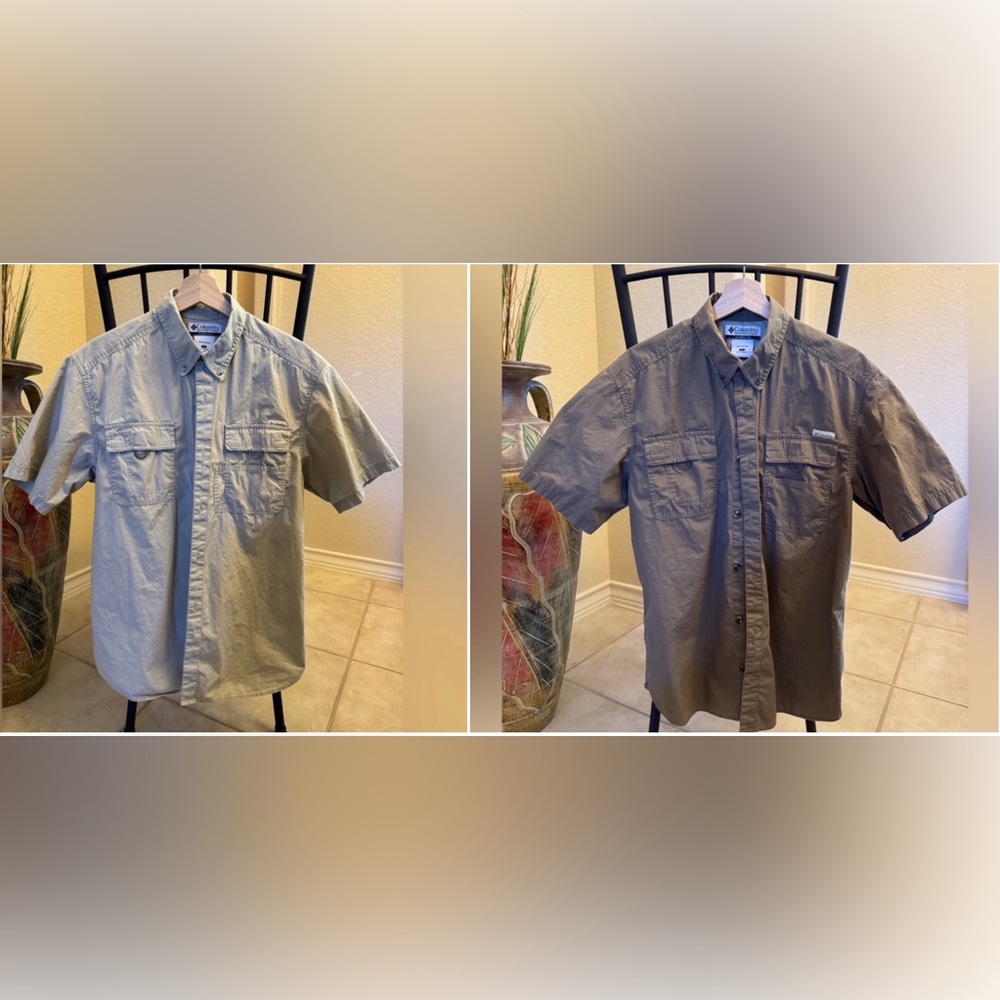 Bundle of COLUMBIA SPORTSWEAR Men’s Short Sleeve Shirts in Khaki and Olive Med